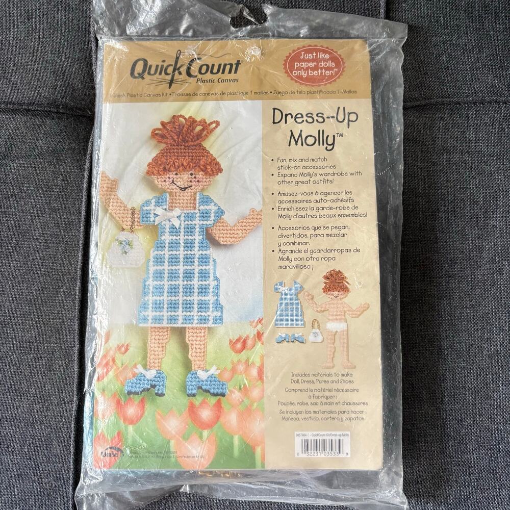 Dress-Up Molly Vintage Needlepoint Doll Kit by Quick Count 1990s Plastic Canvas